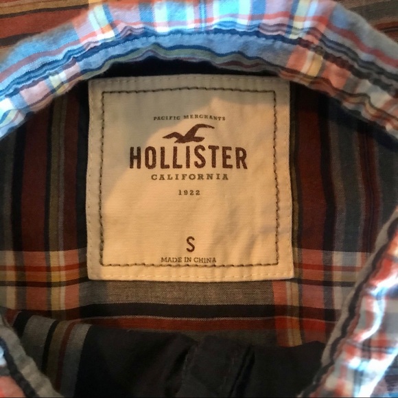 Hollister Plaid Button Down Shirt S Navy Red Yellow 100% Cotton Flannel - Picture 5 of 6